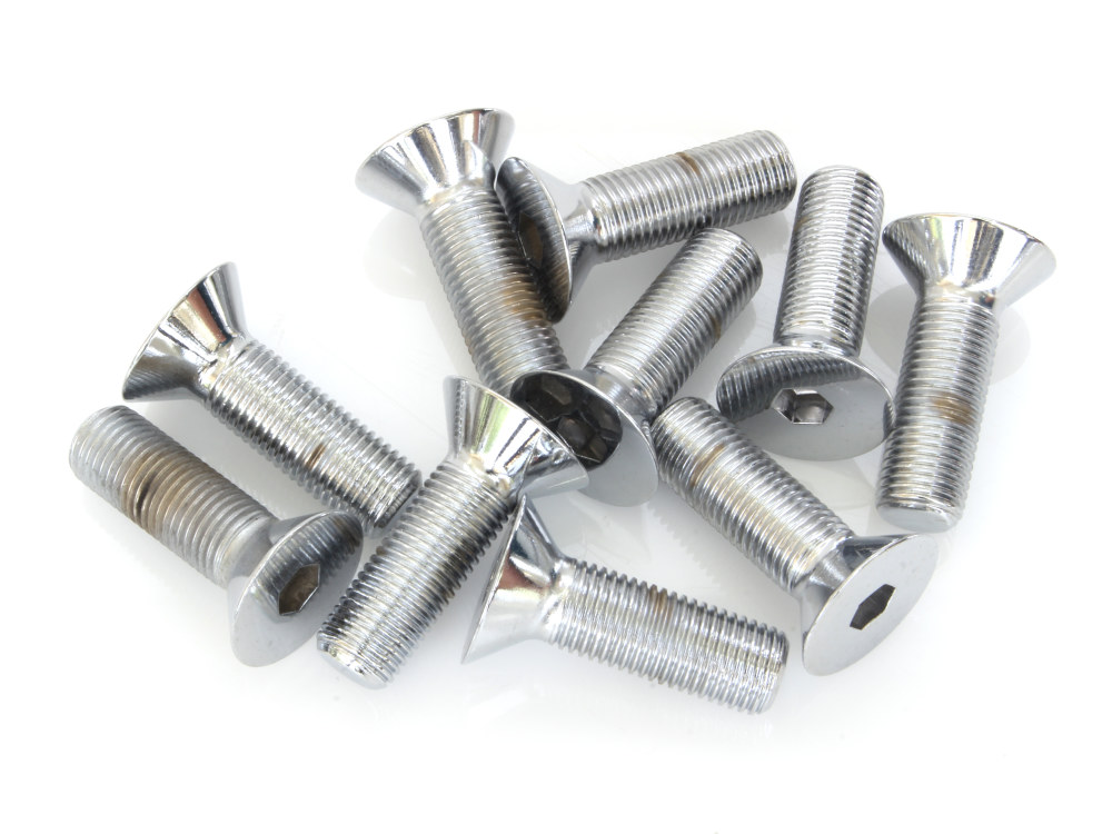 3/8-24 x 1-1/4in. UNF Flat Head Allen Bolts - Chrome. Pack 10.