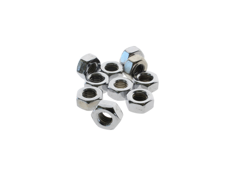 1/4-28 UNF Hex Nuts - Chrome. Pack 10.