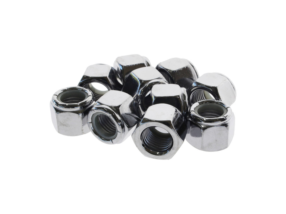 3/8-24 UNF Nylon Insert Locknuts - Chrome. Pack 10.