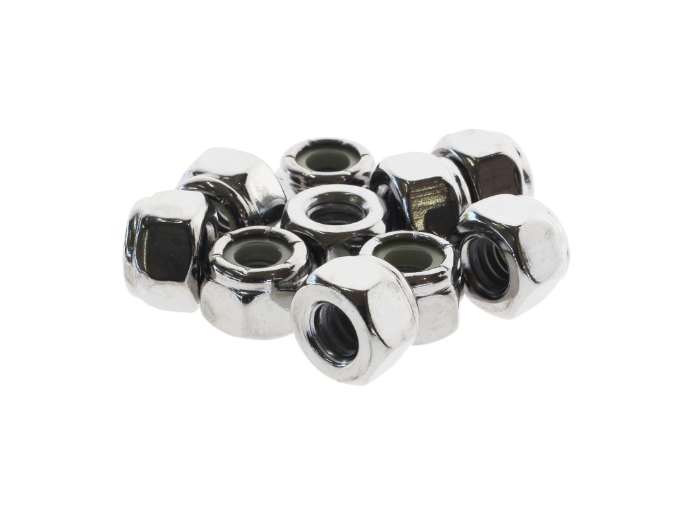 1/4-20 UNC Nylon Insert Locknuts - Chrome. Pack 10.