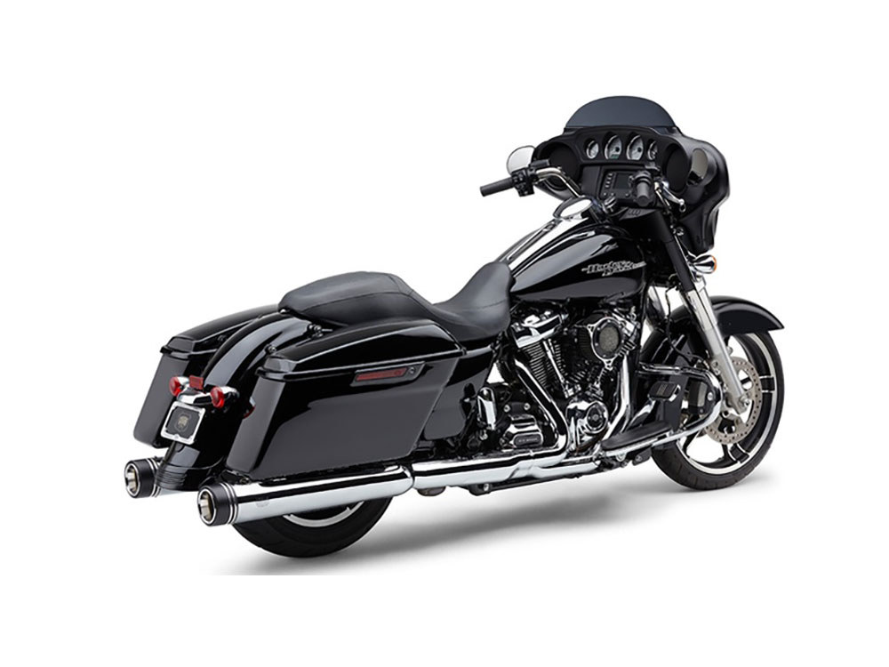 4-1/2in. Gen 2 Neighbor Hater Slip-On Mufflers – Chrome with Black End Caps. Fits Touring 2017up.