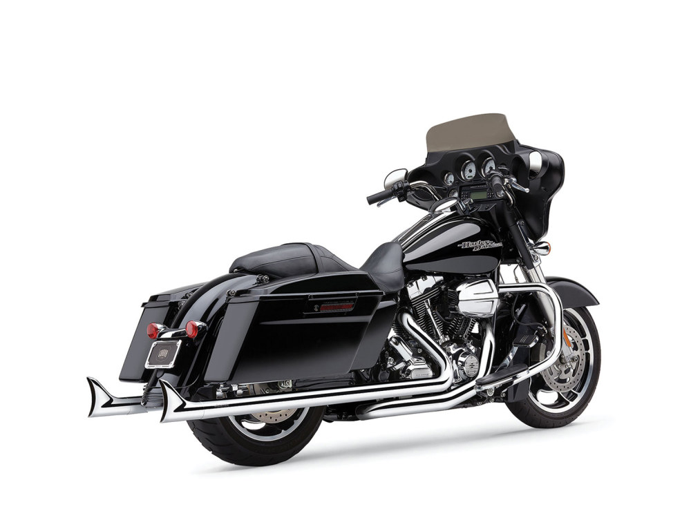 Speedster Dual Exhaust – Chrome with Chrome Fishtail Tips. Fits Touring 2017up.