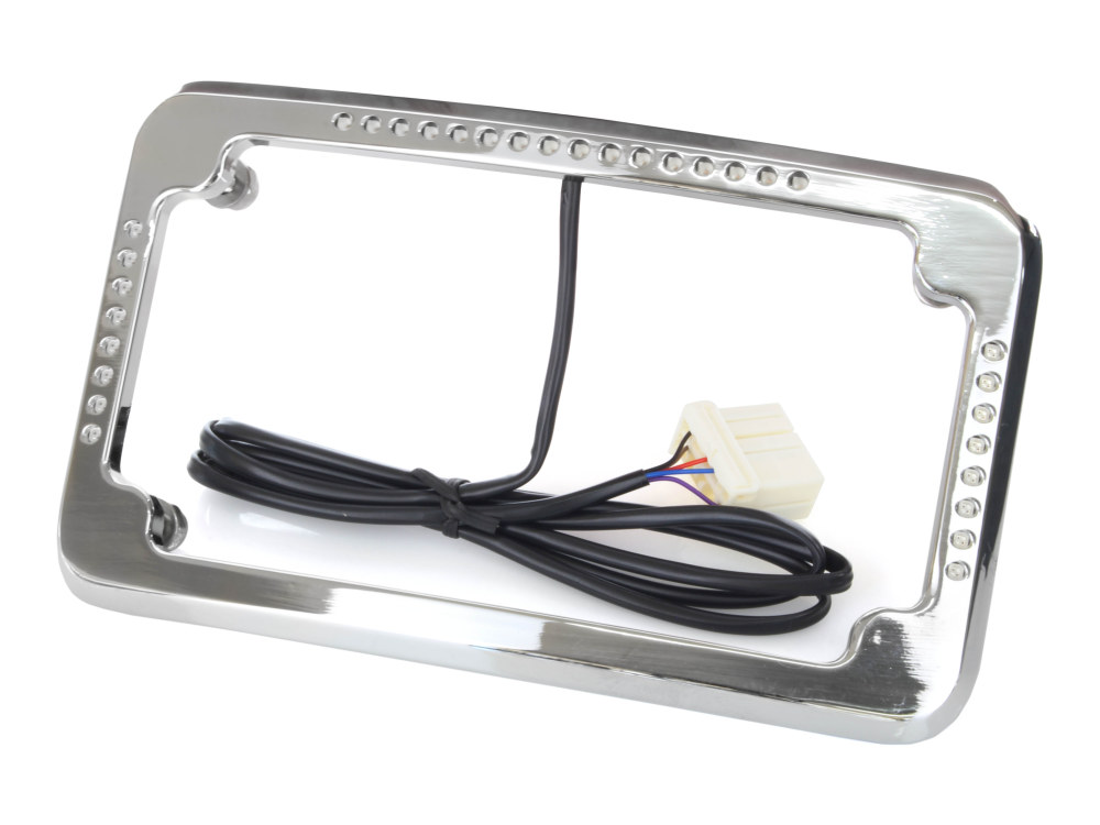 Curved Slick Signal Run, Turn, Brake & Number Plate Frame - Chrome. Fits Softail 1999-2010, FXD 1999-2017 & Sportster 1999-2021.