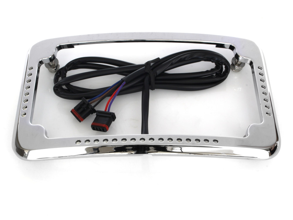 Curved Slick Signal Run, Turn, Brake & Number Plate Frame - Chrome. Fits Softail 2018up.