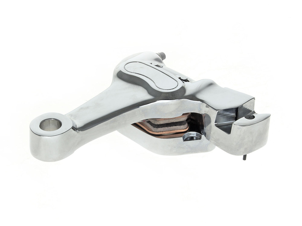 Right Hand Rear 4 Piston Caliper & Mounting Bracket - Chrome. Fits Softail 1987-1999.