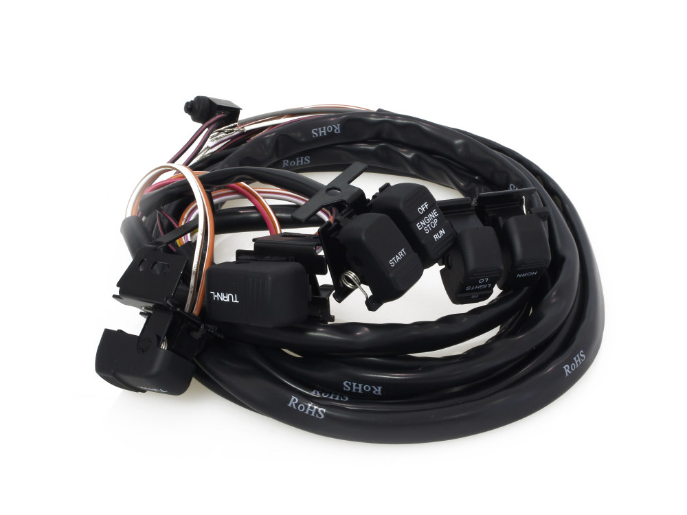 60in. Handlebar Wiring Harness with Black Switches. Fits Softail 1996-2010, Dyna 1996-2011 & Sportster 1996-2013.