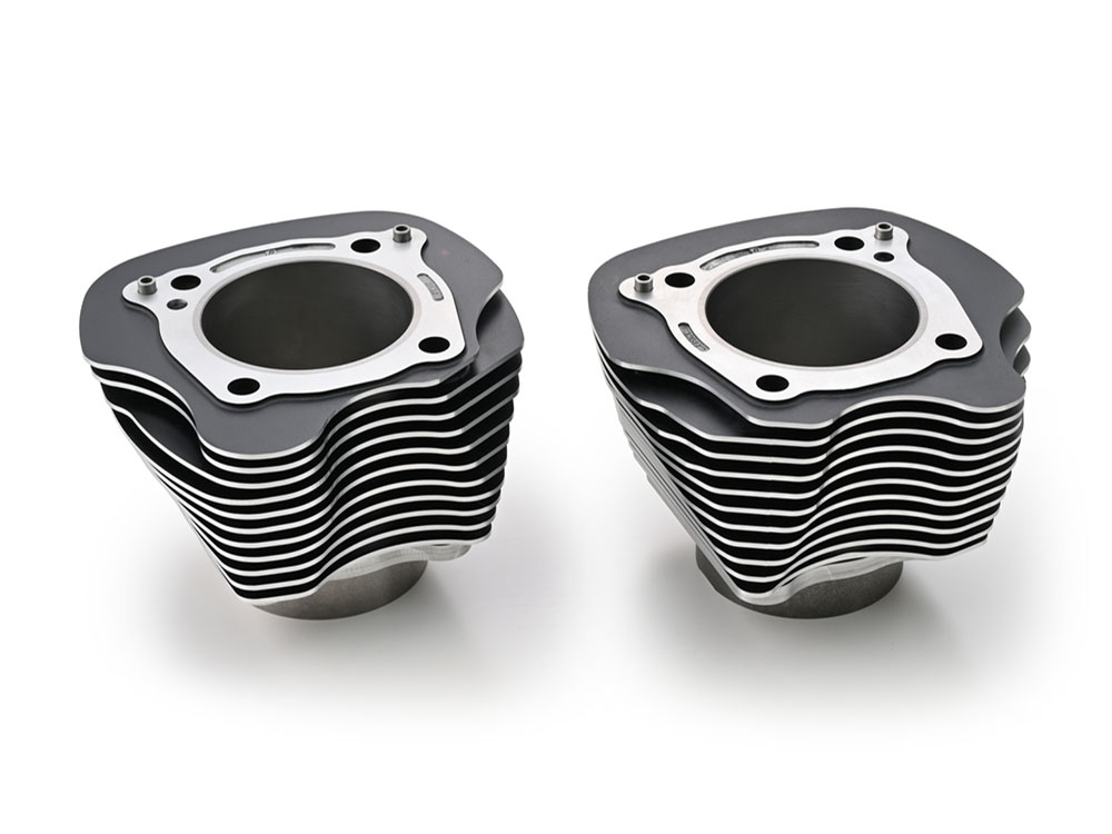 Rollies Speed Shop 128ci Big Bore Kit with Highlighted Fins - Black. Includes KB 11.7:1 Compression Piston Kit. Fits Milwaukee-Eight 2017up 114ci or 117ci Engine