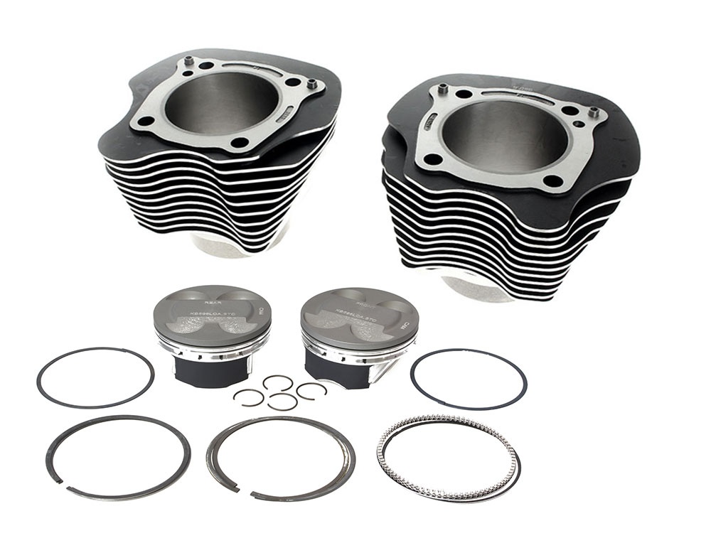 Rollies Speed Shop 128ci Big Bore Kit with Highlighted Fins - Black. Includes KB 11.7:1 Compression Piston Kit. Fits Milwaukee-Eight 2017up 114ci or 117ci Engine
