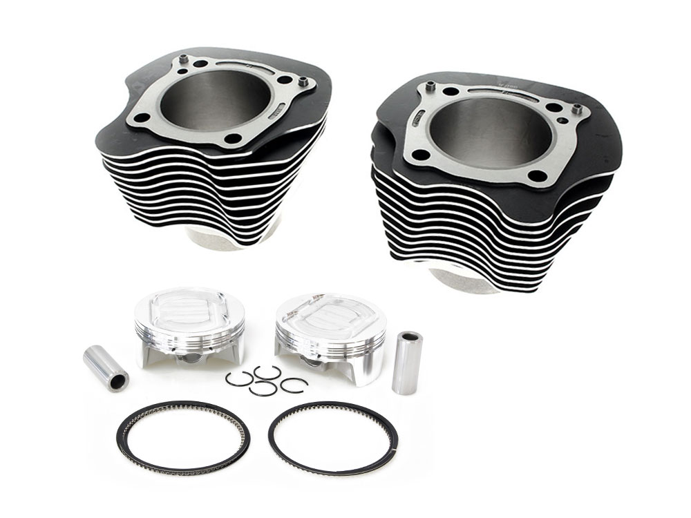 Rollies Speed Shop 128ci Big Bore Kit with Highlighted Fins - Black. Includes CP Carrillo 11.0:1 Compression Piston Kit. Fits Milwaukee-Eight 2017up 114ci or 117ci Engine