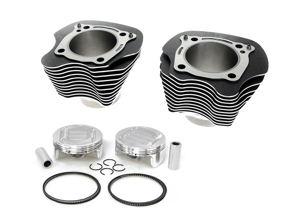 Rollies Speed Shop 128ci Big Bore Kit with Highlighted Fins - Black. Includes CP Carrillo 11.5:1 Compression Piston Kit. Fits Milwaukee-Eight 2017up 114ci or 117ci Engine