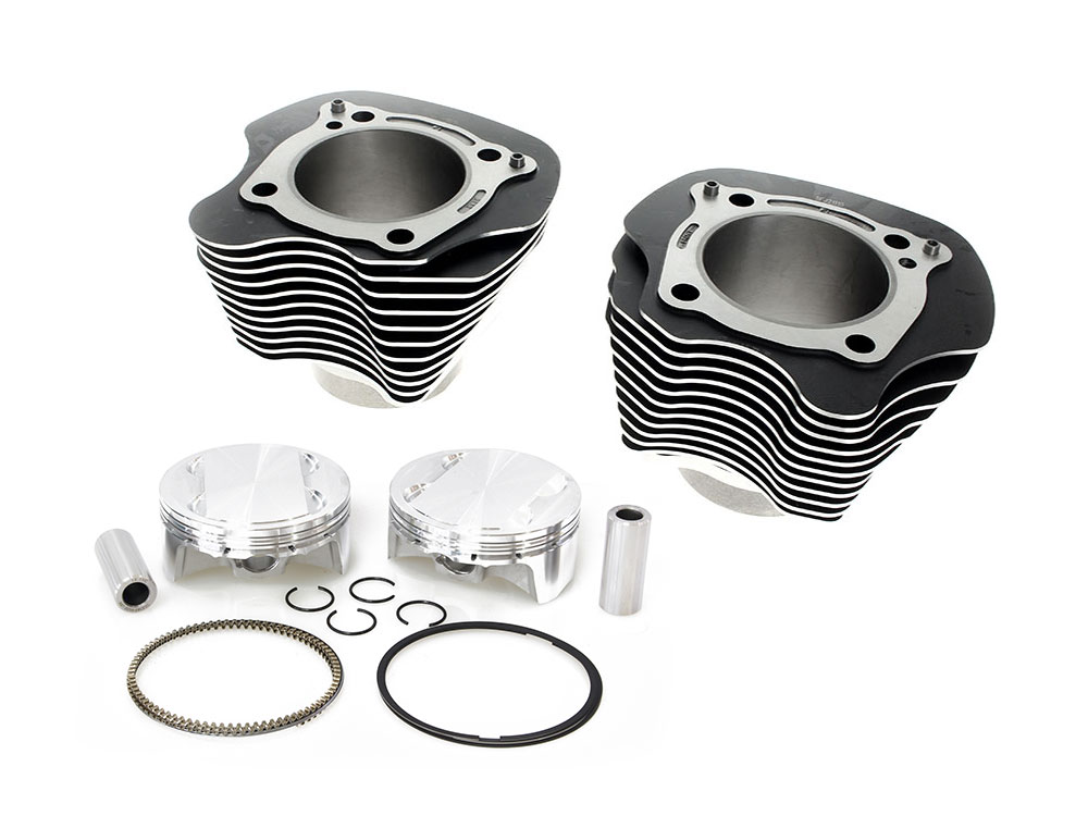 Rollies Speed Shop 128ci Big Bore Kit with Highlighted Fins - Black. Includes CP Carrillo 12.0:1 Compression Piston Kit. Fits Milwaukee-Eight 2017up 114ci or 117ci Engine
