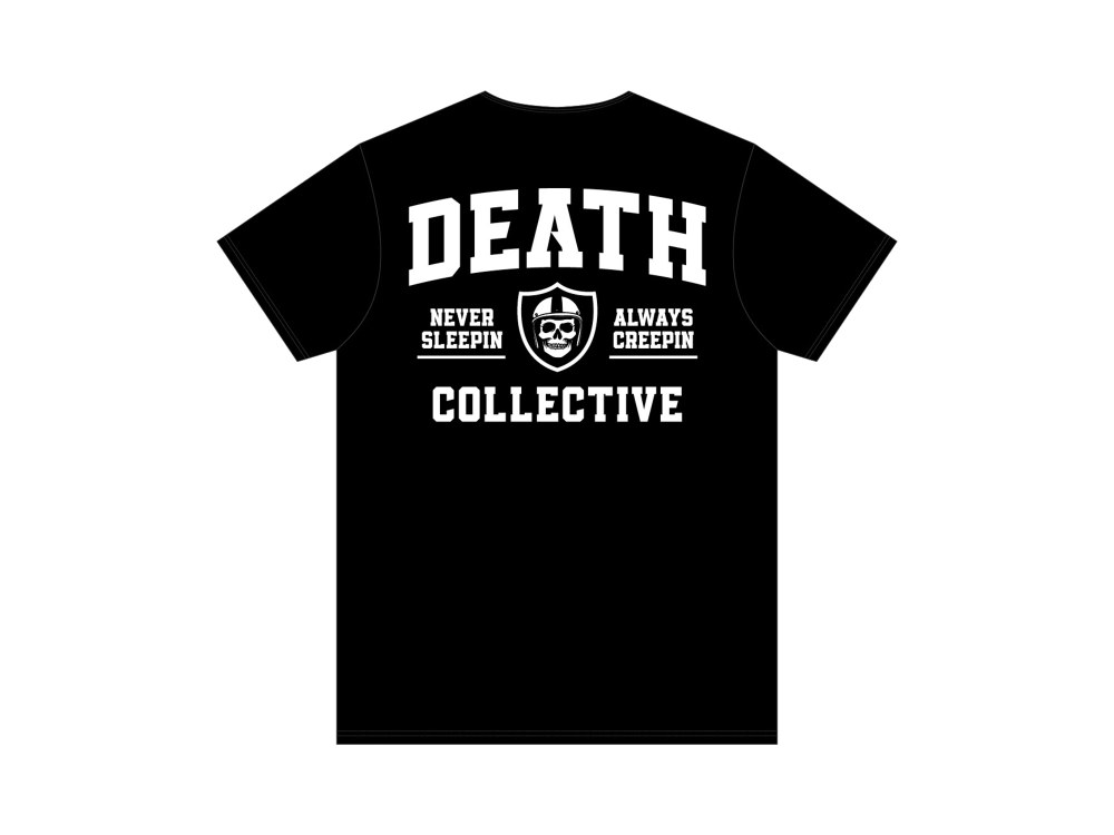 Death Collective College T-Shirt – Black. XX-Large