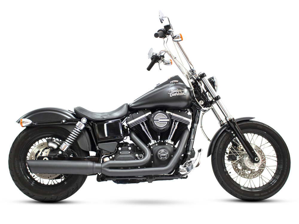 Boarzilla 2-into-1 Exhaust with Upswept Muffler - Black. Fits Dyna 2006-2017. 