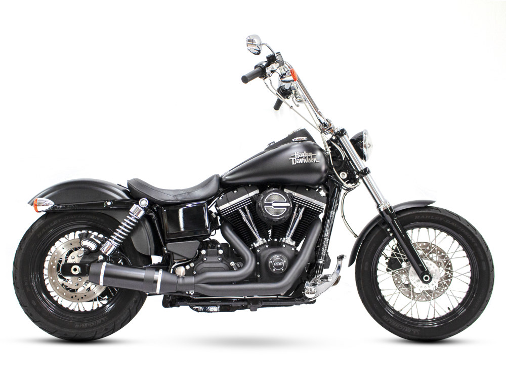 Bob Cat 2-into-1 Exhaust - Black with Black Sleeve Muffler. Fits Dyna 2006-2017. 