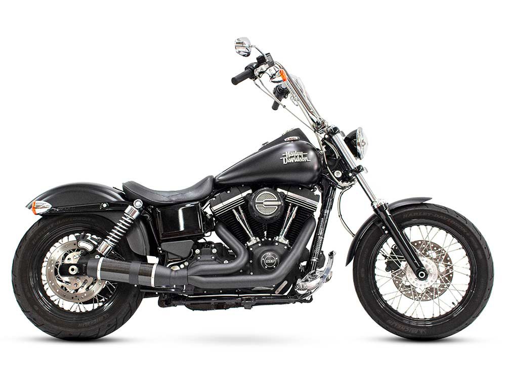 Bob Cat 2-into-1 Exhaust - Black with Carbon Fibre Sleeve Muffler. Fits Dyna 2006-2017. 