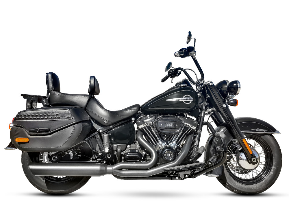 Fat Cat 2-into-1 Exhaust with Straight Muffler - Black. Fits Softail Heritage 2025up