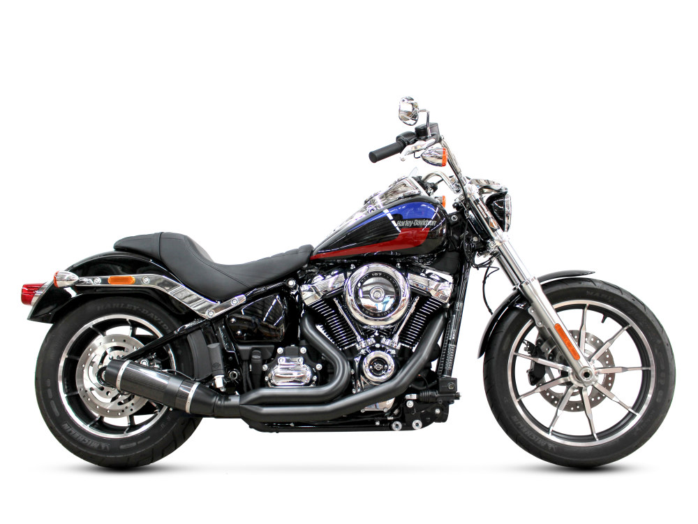 Bob Cat 2-into-1 Exhaust - Black with Carbon Fibre Sleeve Muffler. Fits Softail 2025up Non-240 Tyre Models
