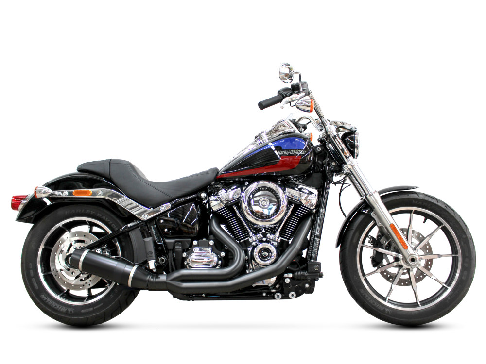 Bob Cat 2-into-1 Exhaust - Black with Black Satin Sleeve Muffler. Fits Softail 2018up Non-240 Tyre Models. 
