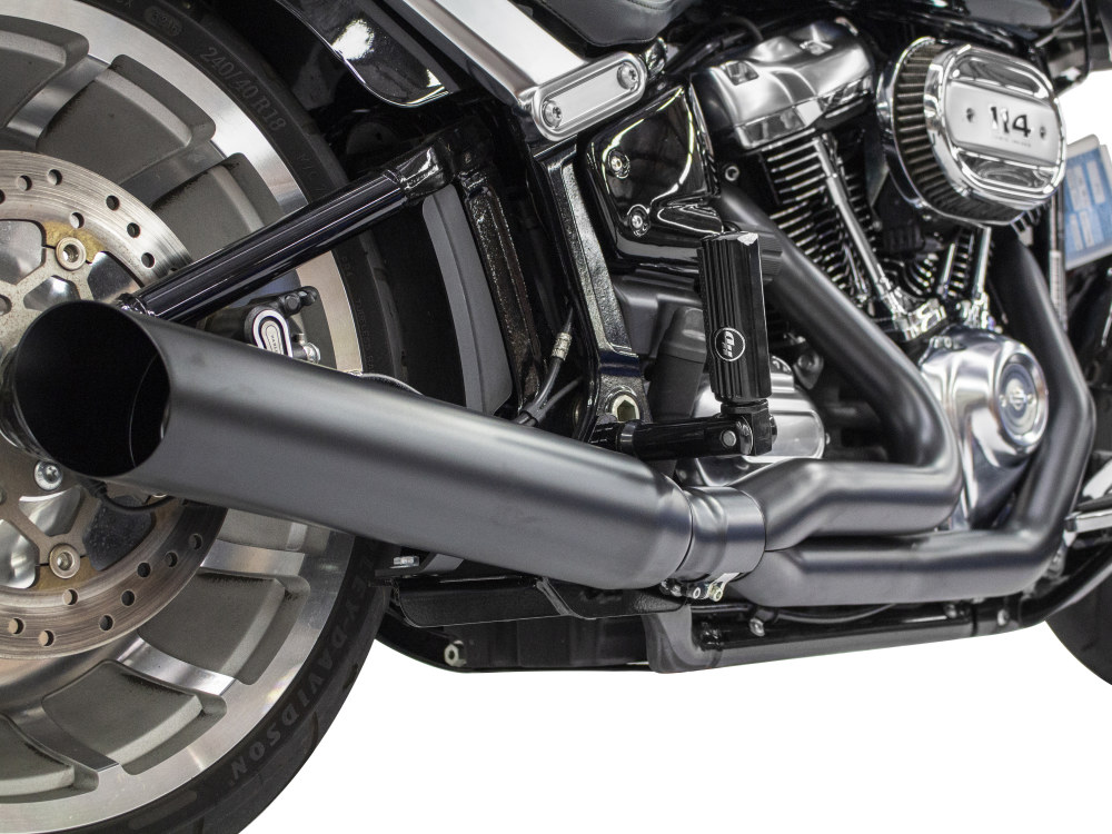 Low Cat 2-into-1 Exhaust - Black. Fits Breakout & Fat Boy 2018up & FXDR 2019up.