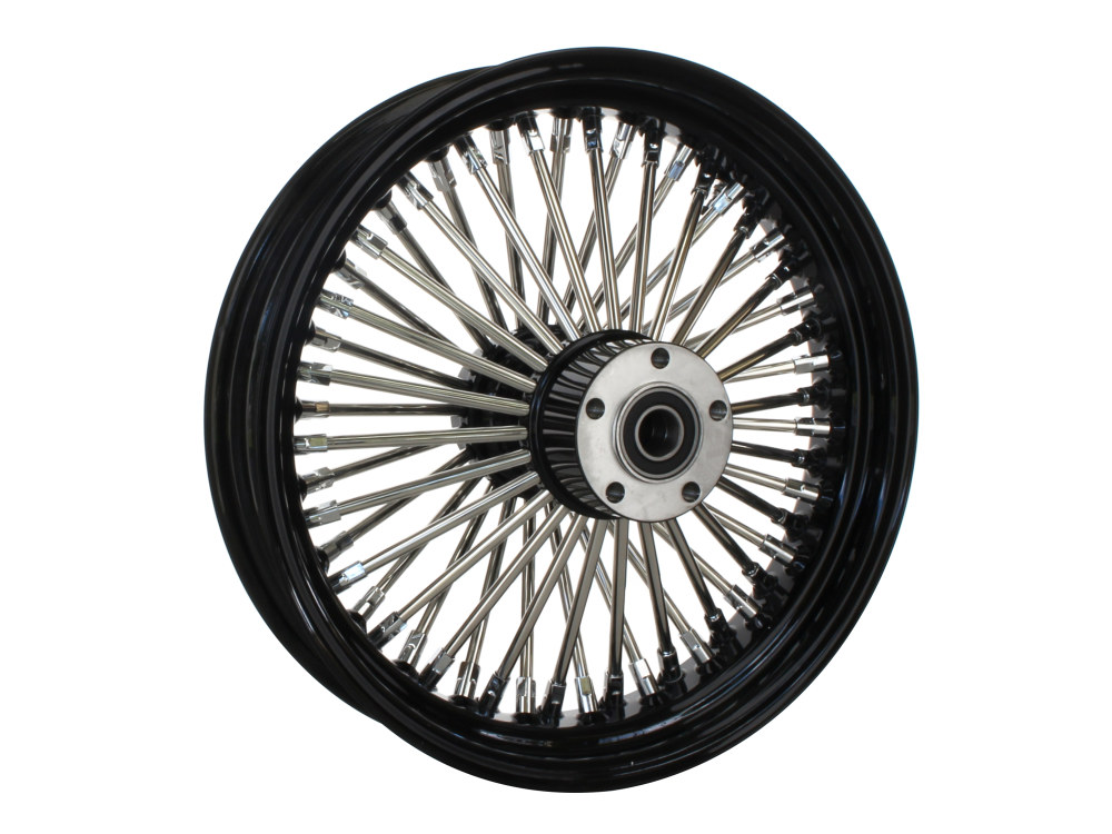 16in. x 3.5in. Mammoth Fat Spoke Rear Wheel – Gloss Black & Chrome. Fits Softail 2000-2007, Dyna 2000-2005, Sportster 2000-2004 & Touring 2000-2001.