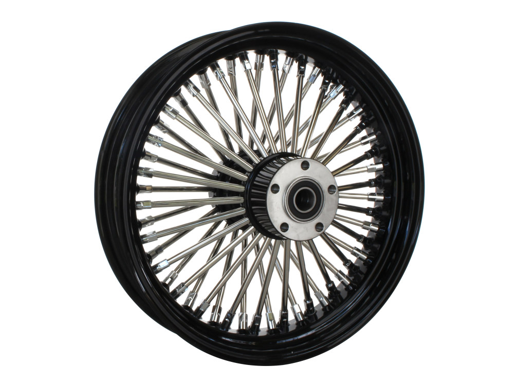 16in. x 3.5in. Mammoth Fat Spoke Rear Wheel - Gloss Black & Chrome. Fits Softail 2000-2007, Dyna 2000-2005, Sportster 2000-2004 & Touring 2000-2001.