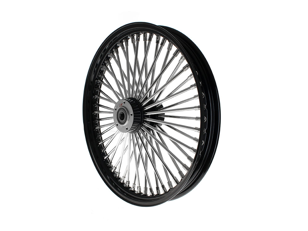 21in. x 2.15in. Mammoth Fat Spoke Front Wheel - Gloss Black & Chrome. Fits Dual Disc Mid Glide Dyna Low Rider 2014-2017 & Low Rider S 2020up & Low Rider ST 2022up