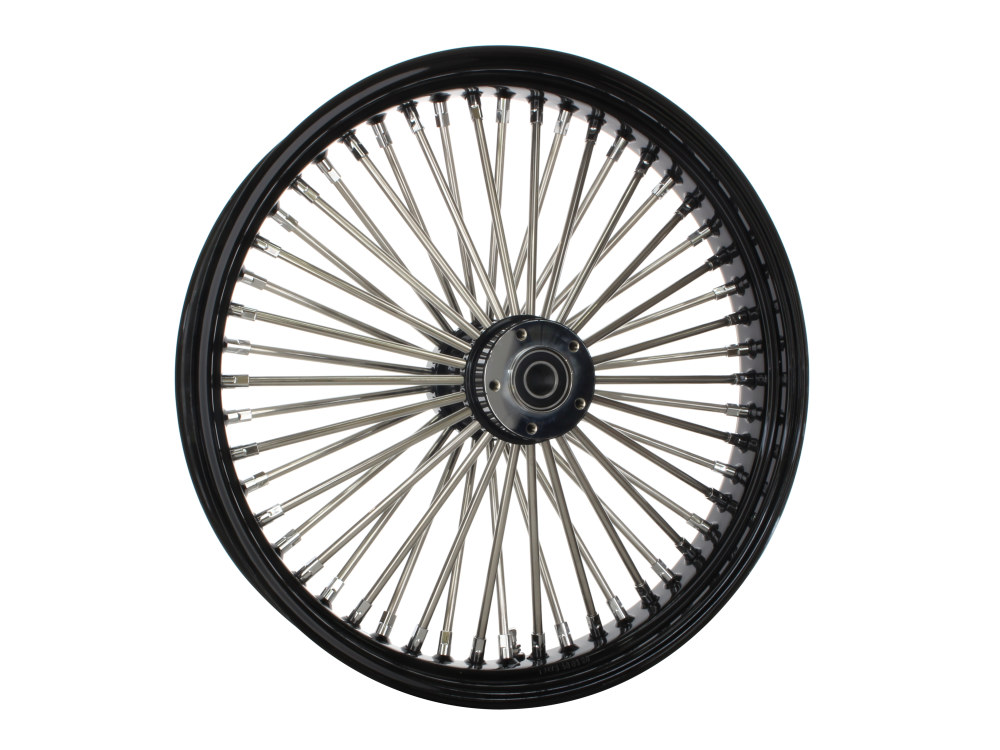 21in. x 3.5in. Mammoth Fat Spoke Front Wheel – Gloss Black & Chrome. Fits Touring 2008up, Softail Fat Bob 2018up & Softail FXDR 2019-2020.