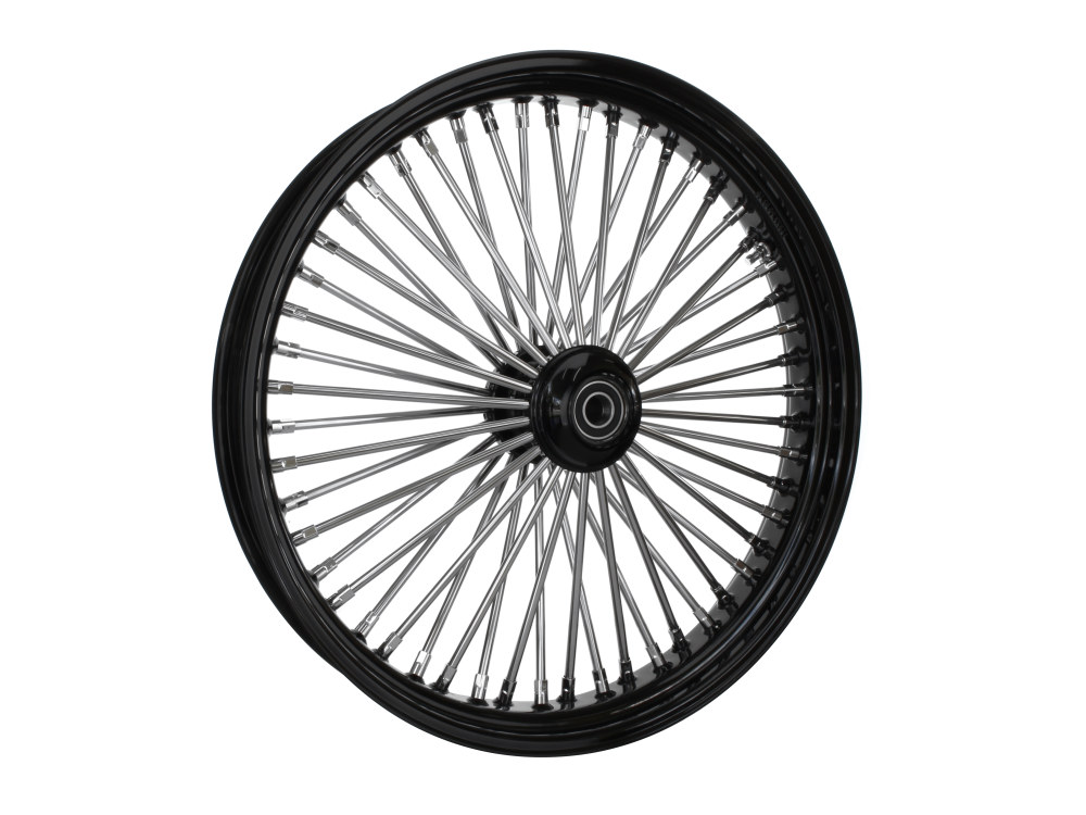 23in. x 3.5in. Mammoth Fat Spoke Front Wheel – Gloss Black & Chrome. Fits Mid Glide Dyna 2012-2017 & FX Softail 2018up.