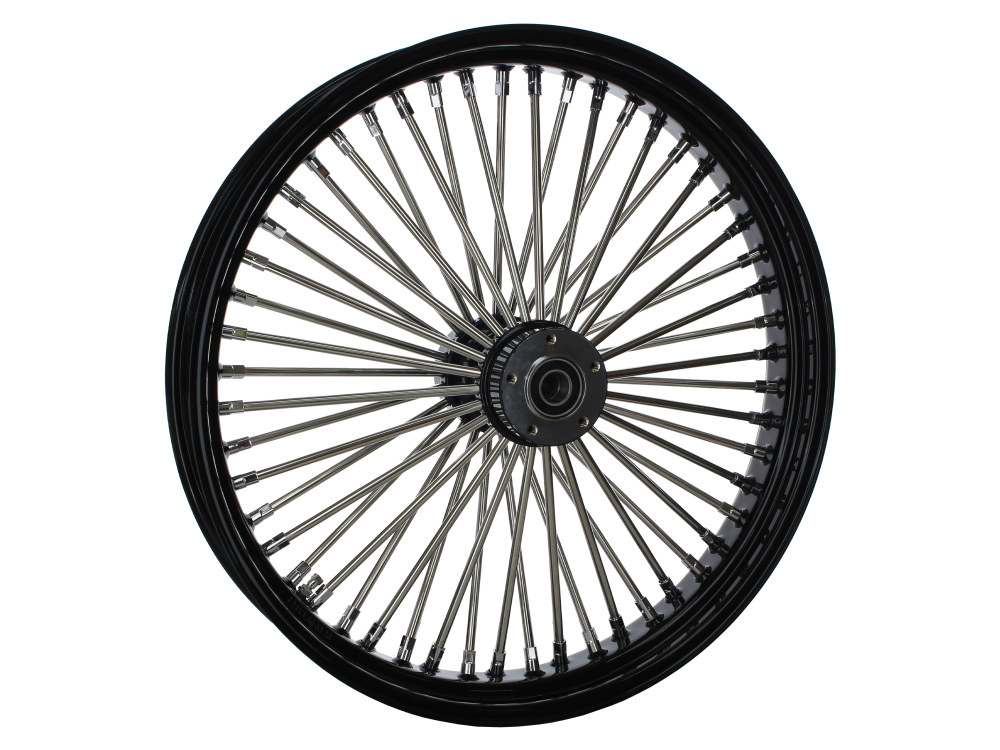 23in. x 3.5in. Mammoth Fat Spoke Front Wheel – Gloss Black & Chrome. Fits FX Softail 2011-2015.