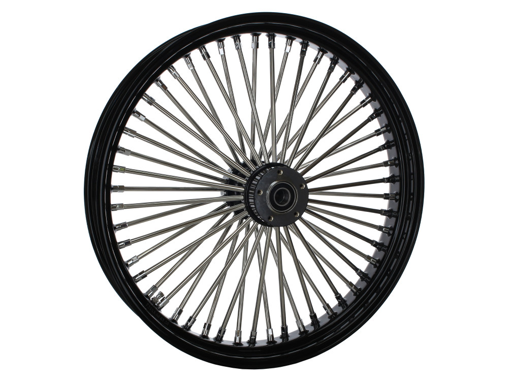 23in. x 3.5in. Mammoth Fat Spoke Front Wheel - Gloss Black & Chrome. Fits FX Softail 2011-2015.