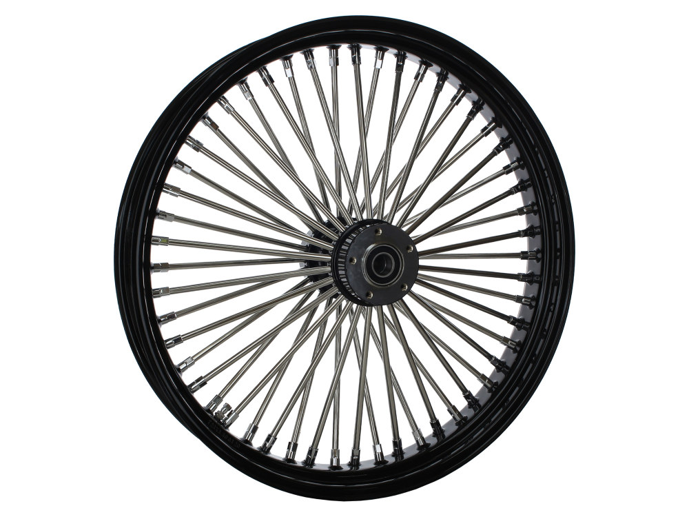 23in. x 3.5in. Mammoth Fat Spoke Front Wheel - Gloss Black & Chrome. Fits Softail Breakout 2013up.