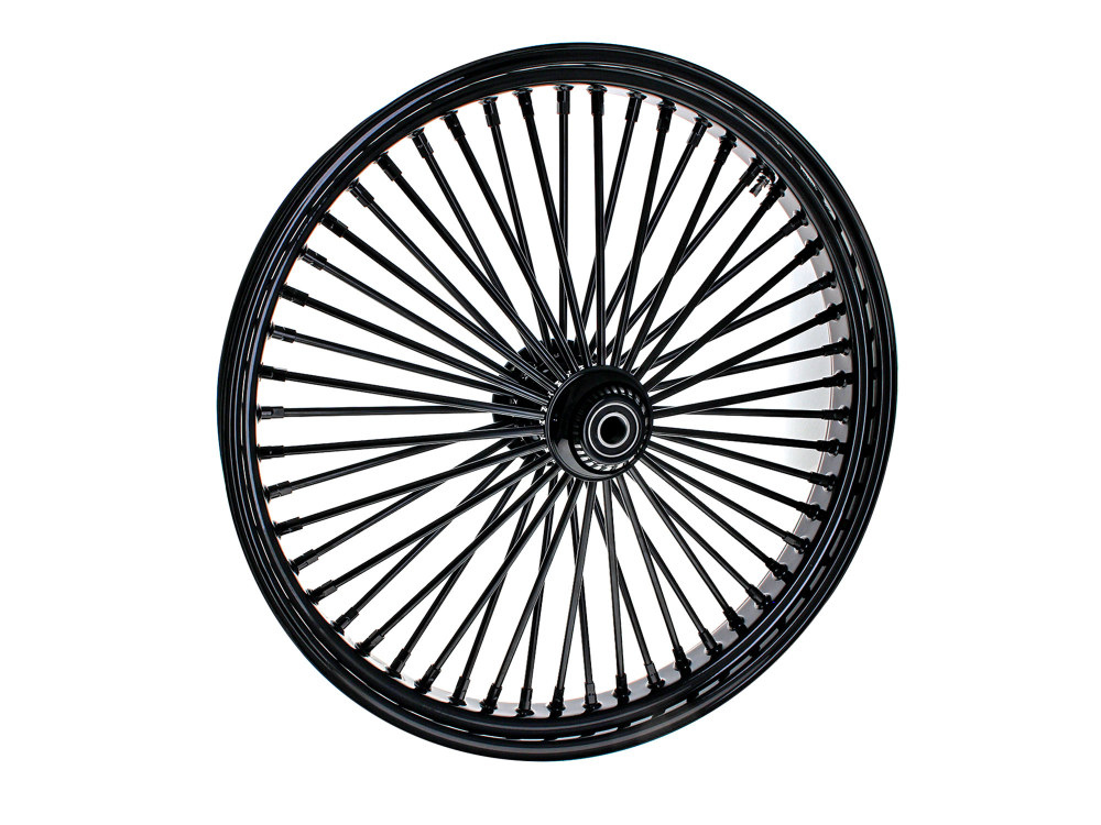 26in. x 3.5in. Mammoth Fat Spoke Front Wheel – Gloss Black. Fits FL Softail 2011up.