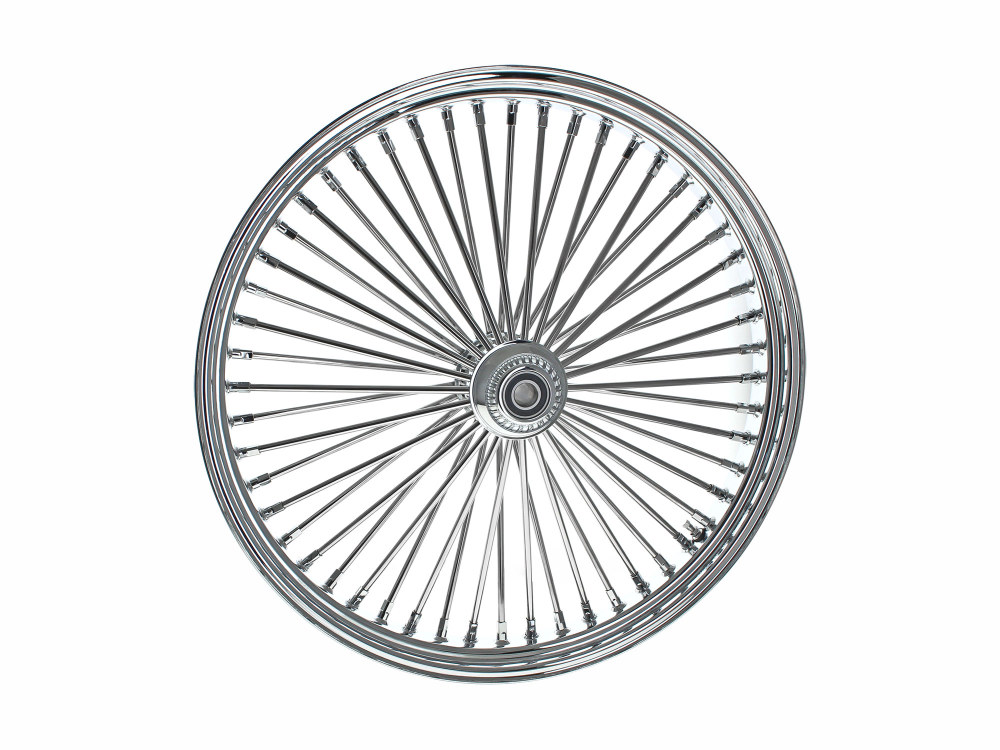 26in. x 3.5in. Mammoth Fat Spoke Front Wheel – Chrome. Fits FL Softail 2011up.