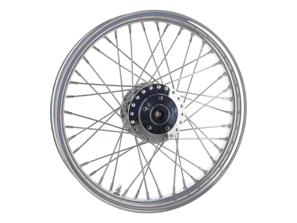 19in. x 2.15in. Front 40 Spoke Cross Laced Wheel - Chrome. Fits Narrow Glide Dyna 1991-1999, FXR 1984-1994 & Sportster 1984-1999.
