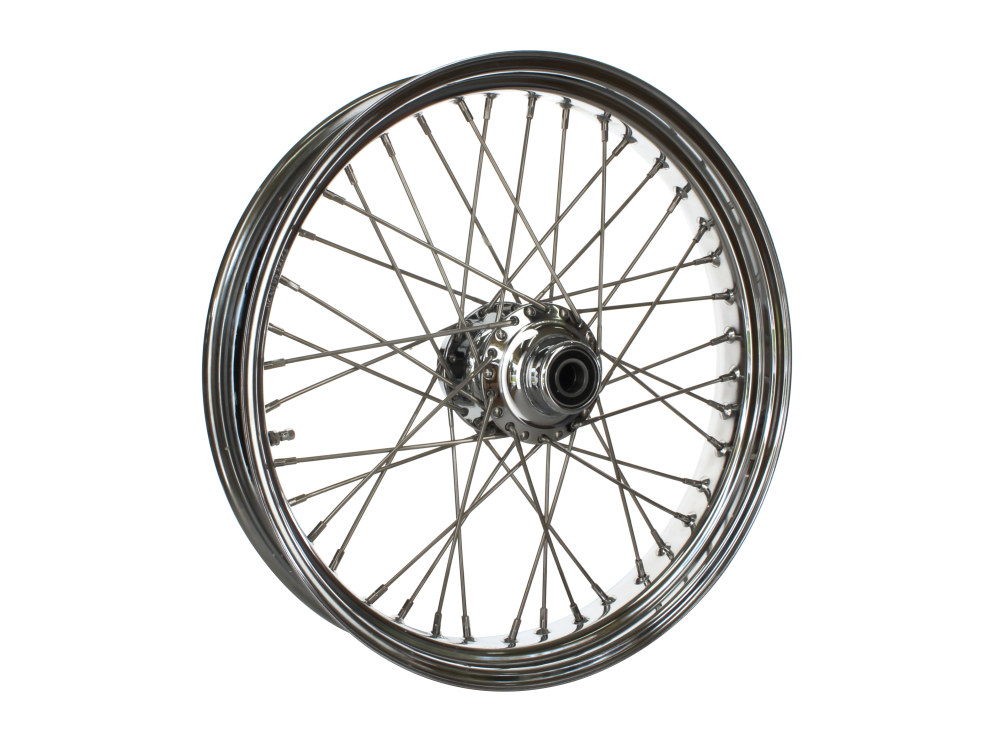 21in. x 3.5in. 40 Spoke Cross Laced Front Wheel - Chrome. Fits Softail Heritage 2011up, Deluxe 2011-2020, Slim 2012-2021 & Fatboy 2011-2017