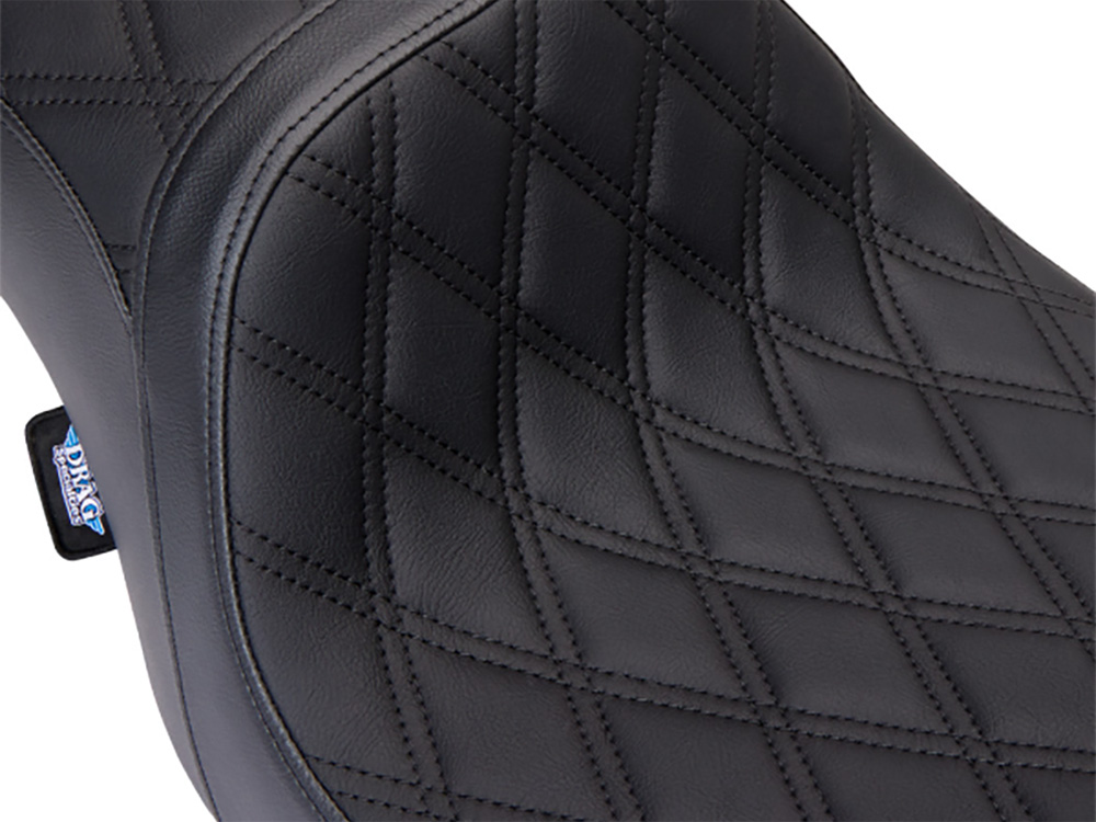 Drag Specialties Performance Predator 2up Dual Seat with Black Double Diamond Lattice Stitch. Fits Most Touring 2008-2024