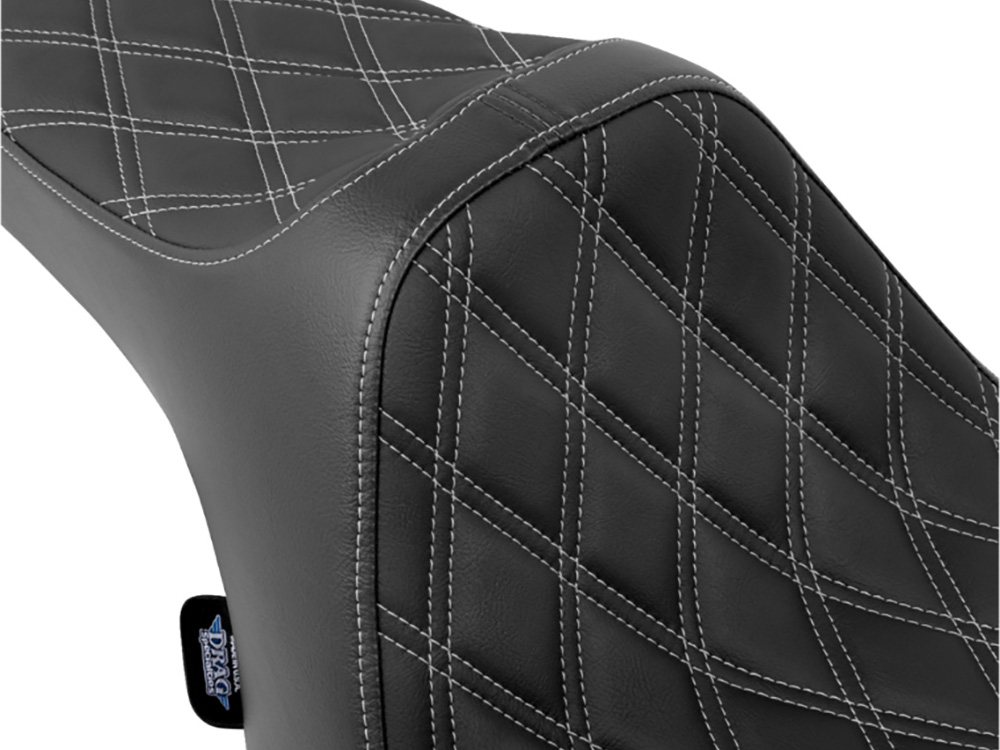 Drag Specialties Predator 3 Dual Seat with Silver Double Diamond Lattice Stitch. Fits CVO Touring 2023up, Street Glide & Road Glide 2024up, Touring 2025up