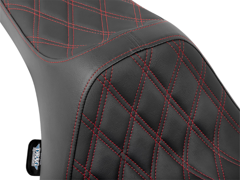 Drag Specialties Predator 3 Dual Seat with Red Double Diamond Lattice Stitch. Fits CVO Touring 2023up, Street Glide & Road Glide 2024up, Touring 2025up