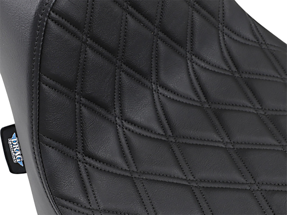 Drag Specialties Predator 3 Dual Seat with Black Double Diamond Lattice Stitch. Fits Fat Bob 2018-2024
