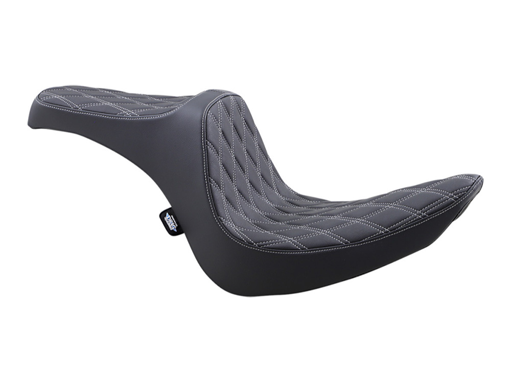 Drag Specialties Predator 3 Dual Seat with Silver Double Diamond Lattice Stitch. Fits Softail 2006-2017 with OEM 200 Rear Tyre