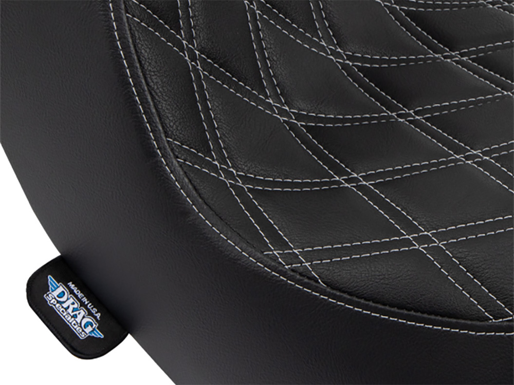 Drag Specialties Predator 3 Dual Seat with Silver Double Diamond Lattice Stitch. Fits Sport Glide & Low Rider 2018up, Low Rider S 2020up & Low Rider ST 2022up