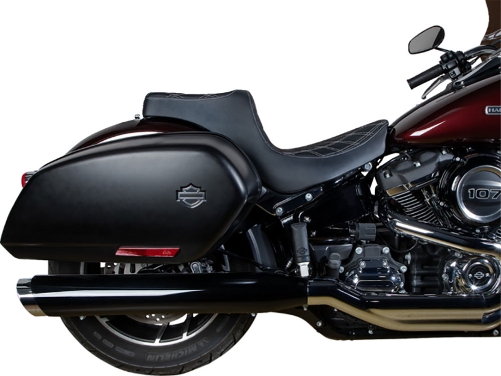 Predator 3 Dual Seat with Silver Double Diamond Lattice Stitch. Fits Sport Glide & Low Rider 2018up, Low Rider S 2020up & Low Rider ST 2022up