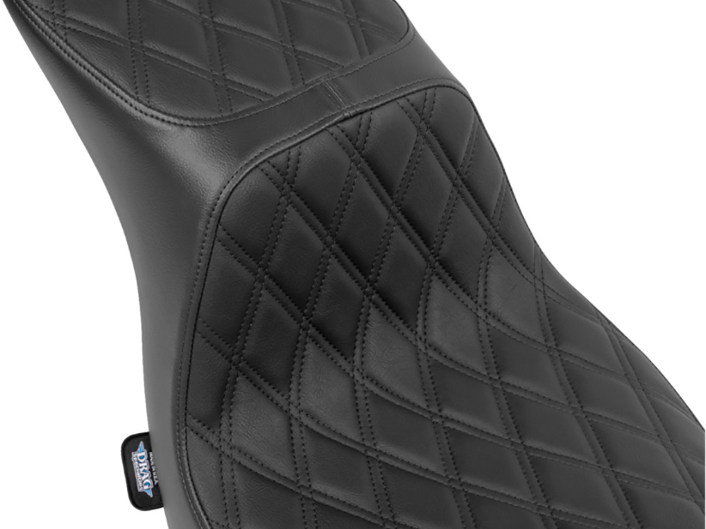 Drag Specialties Performance Predator 2up Dual Seat with Black Double Diamond Lattice Stitch. Fits Sport Glide & Low Rider 2018up, Low Rider S 2020up & Low Rider ST 2022up