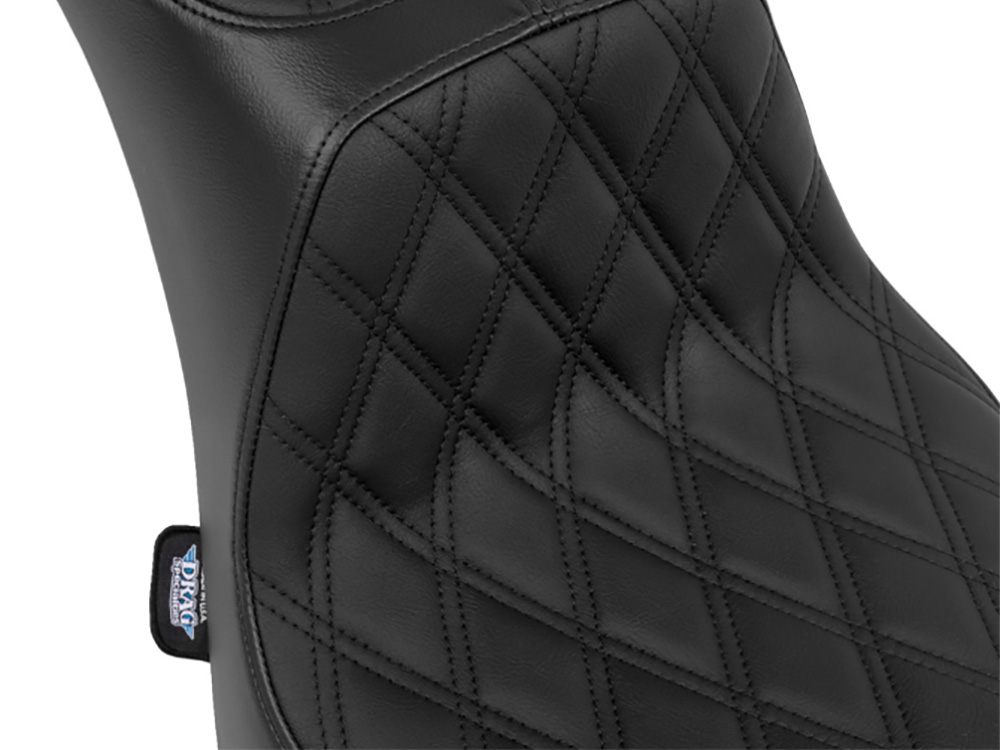 Drag Specialties Performance Predator 2up Dual Seat with Black Double Diamond Lattice Stitch. Fits Softail 2000-2017 with 130 or 150 OEM Rear Tyre