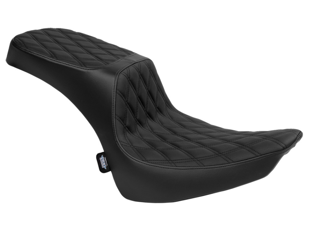 Performance Predator 2up Dual Seat with Black Double Diamond Lattice Stitch. Fits Softail 2000-2017 with 130 or 150 OEM Rear Tyre