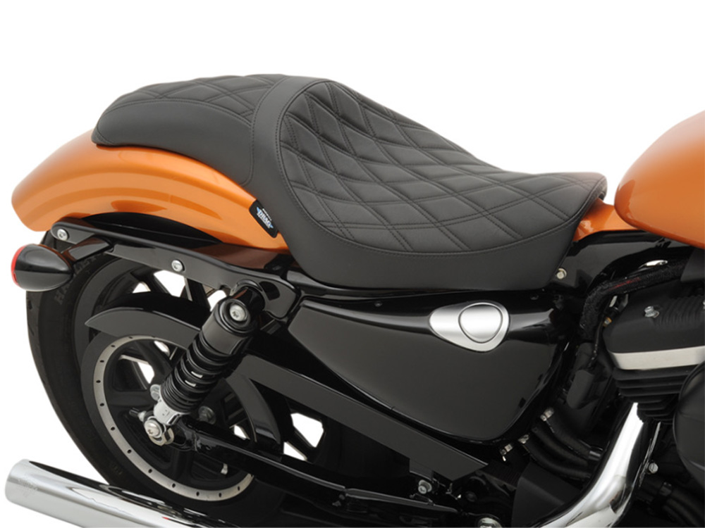 Drag Specialties Predator Dual Seat with Black Double Diamond Lattice Stitch. Fits Sportster 2004-2021