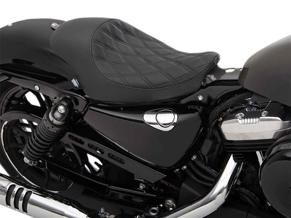 Drag Specialties 3/4 Low Solo Seat with Black Diamond Lattice Stitch. Fits Sportster 2004-2021