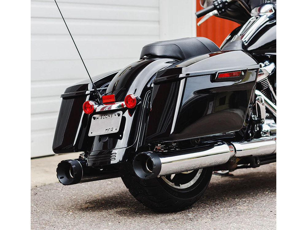 4-1/2in. Monarch Slip-On Mufflers – Chrome with Black End Caps. Fits Touring 2017up.