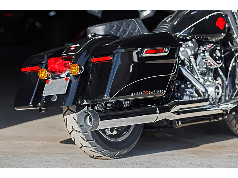 2-into-1 Monarch Exhaust - Chrome with Black End Cap. Fits Touring 2017up.