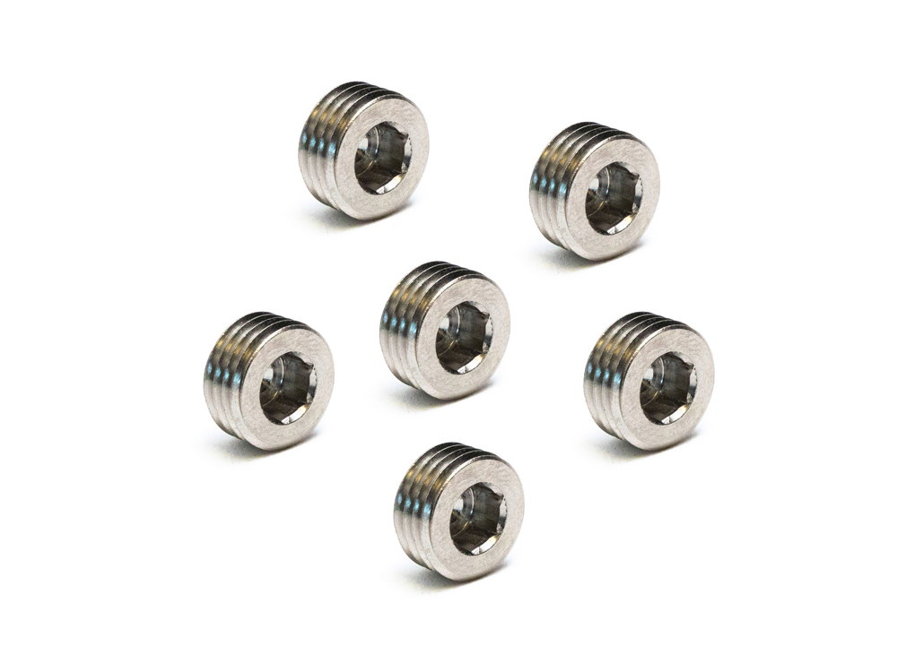 'Short' Motor Case Drain Plug - Pack 6. Fits Twin Cam 1999-2017 and Milwaukee-Eight 2017up.